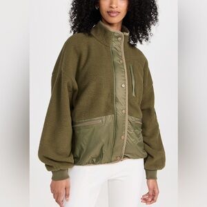 MWL by Madewell Drapey Sherpa Buick Jacket snaps zipper pockets kale olive green